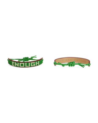 Green beaded leather bracelet spelling ENOUGH with engraved YOU ARE ENOUGH on reverse side