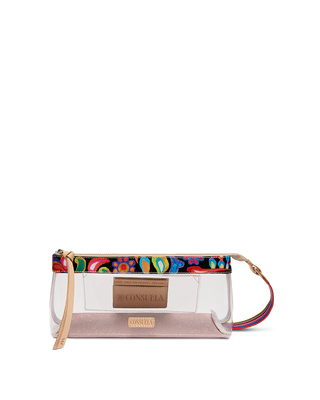 Consuela Essential Wallet in Bae, clear vinyl wristlet with colorful floral Bae print zipper trim