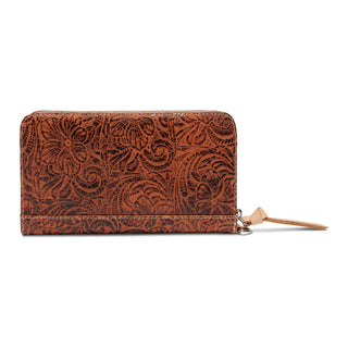Consuela Essential Wallet in Banks featuring embossed floral tooled leather pattern with zip closure