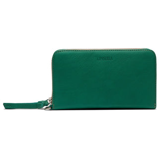 Consuela Essential Wallet in Beau, emerald green zip-around leather wallet with wristlet strap