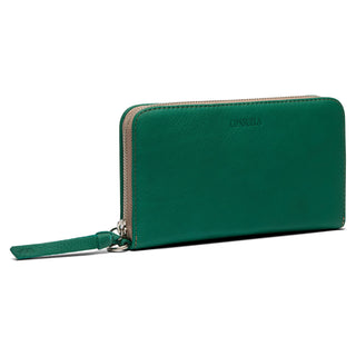 Consuela Essential Wallet in Beau, emerald green leather zip-around wallet with wristlet strap