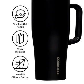 Corkcicle black insulated travel mug with handle, triple insulated, non-slip base