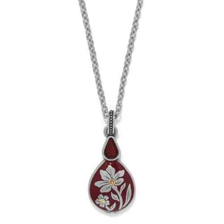 Brighton Everbloom floral teardrop pendant necklace in red enamel with silver chain