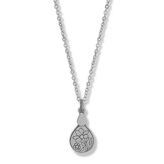 Brighton Everbloom silver teardrop pendant necklace with engraved floral design on chain