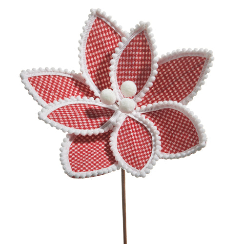 Red Gingham Poinsettia Pick