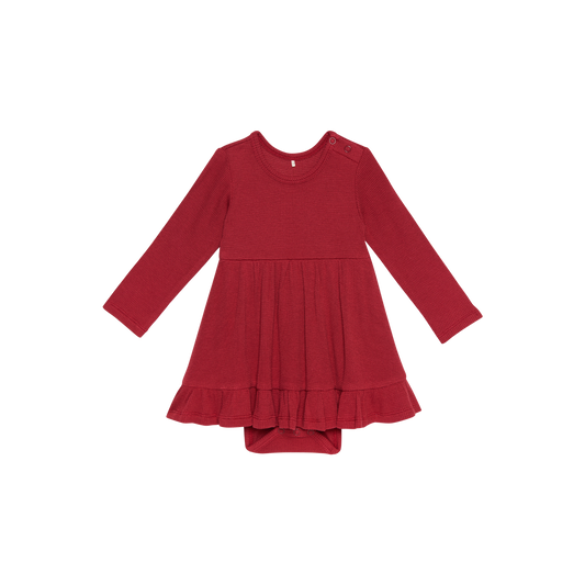 Ruffled Bodysuit Dress-Crimson Waffle