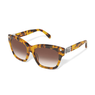 Brighton Fashionista Love Sunglasses in gold tortoise with silver LOVE lettering on temples