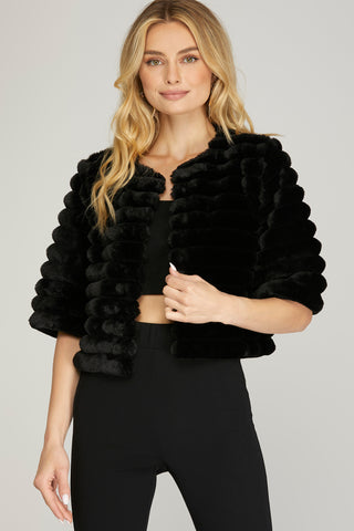 Faux Fur Crop Jacket in Black