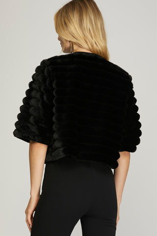 Faux Fur Crop Jacket in Black