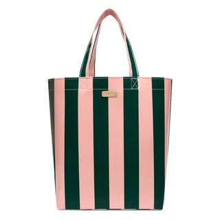 Consuela Grab N Go Basic tote bag in Fern with bold pink and dark green vertical stripes