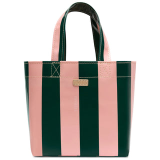 Consuela Grab N Go Mini tote bag in Fern with bold green and pink vertical stripes