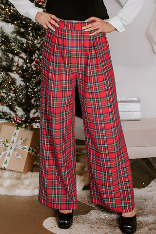 Festive Plaid Wide Leg Pull On Pants