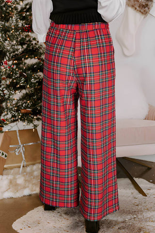 Festive Plaid Wide Leg Pull On Pants