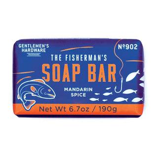 Gentlemen's Hardware Fisherman's Soap Bar, Mandarin Spice scent, 6.7oz, blue and orange packaging