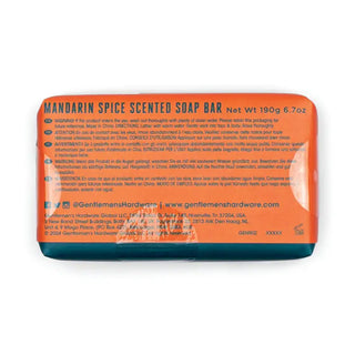 Gentlemen's Hardware Mandarin Spice Scented Soap Bar, orange packaging, 190g 6.7oz