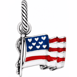 Brighton silver American flag charm with red white blue enamel and heart details