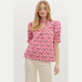 Entro Women's Tops Floral Scallop Top