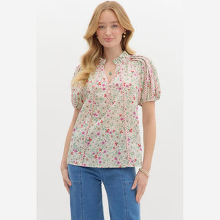 Entro Women's Tops Floral and Stripe Top
