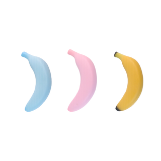Fluffmellies Banana squishies in blue, pink, and yellow, set of three