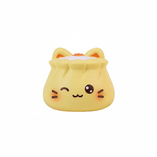 Yellow cat shuomai squishi toy with winking face