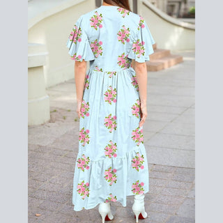 1 the Woman Women's Dresses Flutter Sleeve Floral Maxi Dress