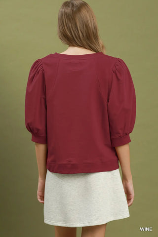 French Terry Top With Puff Sleeves