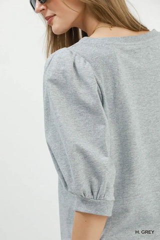 French Terry Top With Puff Sleeves