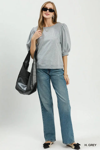 French Terry Top With Puff Sleeves