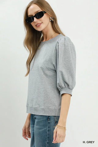 French Terry Top With Puff Sleeves