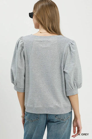 French Terry Top With Puff Sleeves