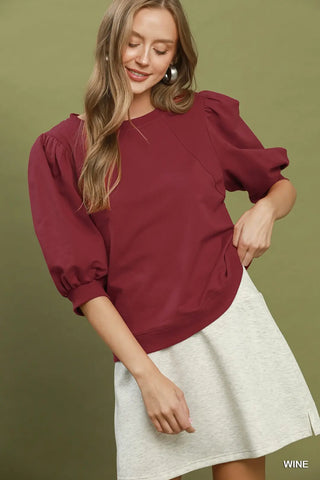 French Terry Top With Puff Sleeves