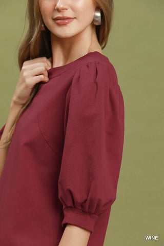 French Terry Top With Puff Sleeves