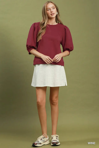 French Terry Top With Puff Sleeves