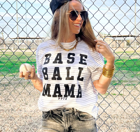 'baseball mama" striped t-shirt