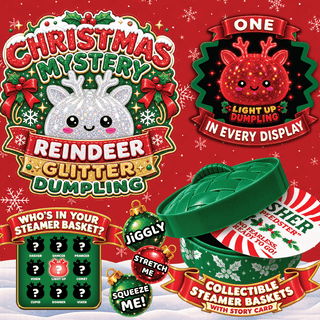 Fun Doh Christmas Mystery Reindeer Glitter Dumpling toy in green collectible steamer basket