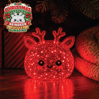 Red glitter light-up reindeer dumpling figure with antlers and kawaii face