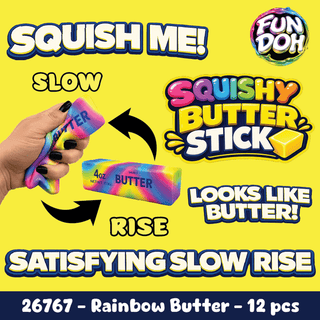 Fun Doh Rainbow Butter squishy with tie-dye gradient and slow-rise foam texture