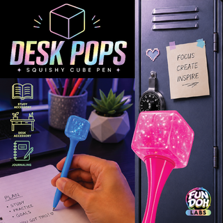 Fun Doh Desk Pops squishy cube pens in blue and pink glitter