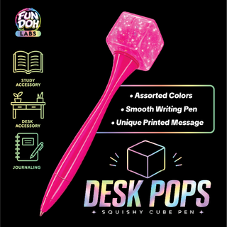 Fun Doh pink glitter squishy cube topper novelty ballpoint pen