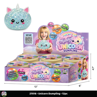 Fun Doh Magical Mystery Unicorn Dumpling glittery teal kawaii squish toy 12-pack display