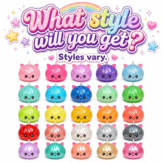 Fun Doh Unicorn Mystery Dumpling squishies in 20 glittery colors with cat ears and horn
