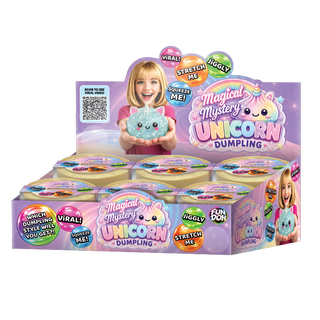 Fun Doh Magical Mystery Unicorn Dumpling squishy toy display box, pastel purple packaging