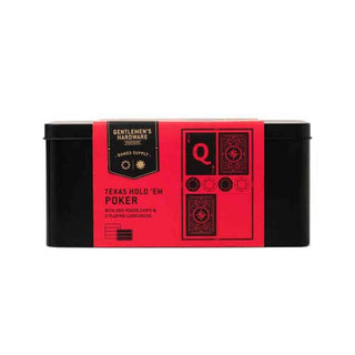 Gentlemen's Hardware Texas Hold'em poker tin with red label, black metal case for outdoor card games