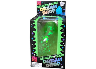 Nee Doh Galactic Glow Dream Drop green glitter stress ball toy in black box