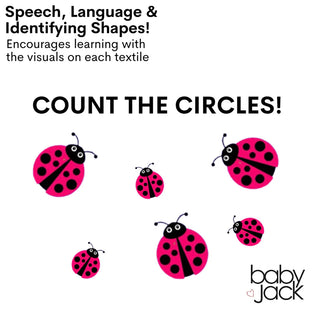 Illustration of fuchsia ladybugs with black polka dots for shape counting activity