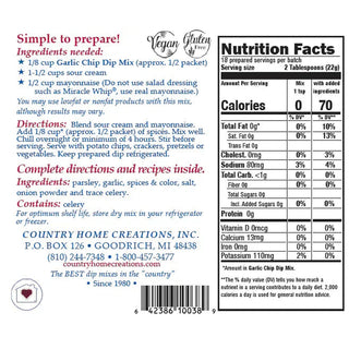 Country Home Creations Snacks Garlic Chip Dip Mix