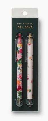 Two floral gel pens in a branded packaging 