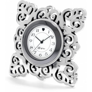 Brighton Geneva Clock with ornate silver scrollwork frame and white clock face