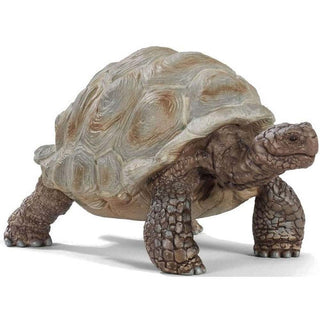 Schleich Giant Tortoise figurine side profile with textured beige and gray shell, rough brown scaled legs, and naturalistic hand-painted detail