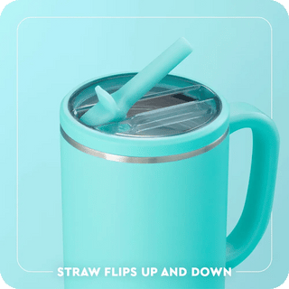Turquoise Swig flip sip lid with integrated straw holder